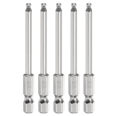 Imagem de HARFINGTON 5 peças de chave de fenda sextavada de ponta esférica H3 (3 mm) cabeça 1/10.2 cm haste sextavada 75 mm (3") de comprimento magnético S2 aço métrico chave de fenda chave de broca soquete