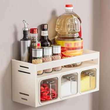 Imagem de Organizador De Prateleira De Especiarias Montado Na Parede Prateleira De Especiarias De Cozinha Para Tempero De Bancada Caixa Recipientes Com Alça Para Ervas Sal Açúcar, White, With 3 spice box