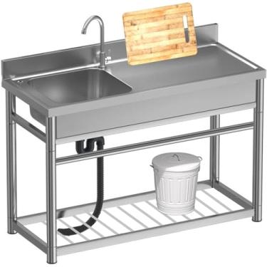 Imagem de Cozinha Autônoma Pia De Aço Inoxidável Cateprep Mesa Comercial Restaurante Lavatório Bacia De Acampamento Móvel Para Garagem Restaurante Ao Ar Livre