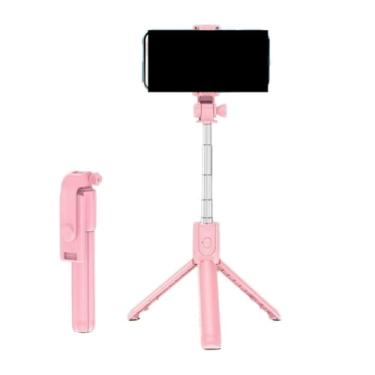 Imagem de Bastão Pau de Selfie Bluetooth Retrátil Suporte Tripé Para Celular Com Controle(Rosa)