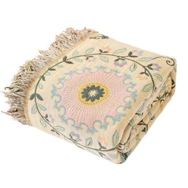 Imagem de Snycler Cobertor Boho 231 x 248 cm - Colcha rústica ultra macia 100% algodão, estampa floral verde para cama, sofá, cadeira - Cobertor aconchegante para todas as estações