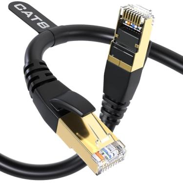 Imagem de Cabo Ethernet CAT8, externo e interno, cabo de rede LAN 26AWG Cat8 resistente à intempéries com conector RJ45 banhado a ouro, alta velocidade para roteador, jogos, Nintendo Switch, Xbox, câmera IP, modem..