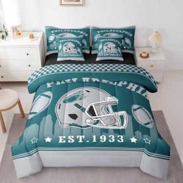 Imagem de Jogo de cama de solteiro esportivo de futebol americano, 7 peças, para presente de futebol, rúgbi esportivo em uma bolsa com lençol de cima, amarelo e preto para decoração de quarto (Philadelphia)