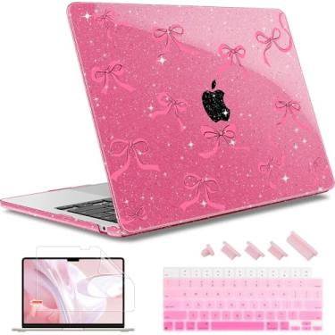 Imagem de May Chen Capa para MacBook Air de 13,6 polegadas versão 2025/2024/2023/2022 (modelo A2681 A3113 A3240, chip M2 M3 M4) – Capa rígida para laptop com capa de teclado e protetor de tela, laços pêssego