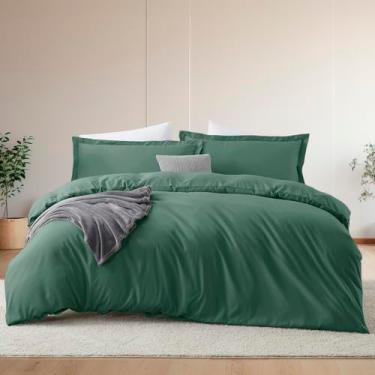 Imagem de Hearth & Harbor Conjunto de capa de edredom e lençol de cama queen size, verde-escuro, 7 peças, macio escovado, inclui capa de edredom, lençol de cima, lençol com elástico, fronhas e fronhas