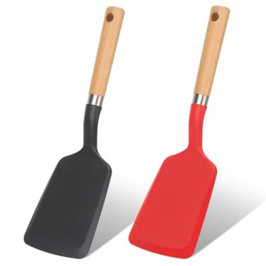 Imagem de Svailse Espátula de silicone, espátulas de panqueca resistentes ao calor para panelas antiaderentes, utensílios de cozinha com cabo de madeira para servir, assar, fritar, ovo, peixe e hambúrguer (1