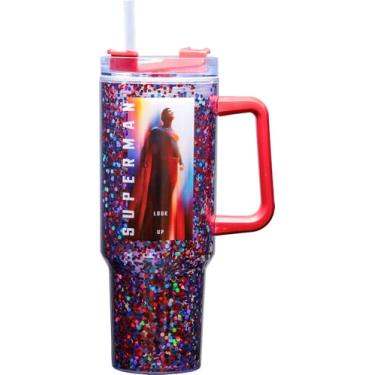 Imagem de Spoontiques Caneca de viagem de acrílico Superman Legacy 1,134 g - acrílico de parede dupla com trava deslizante tampa de viagem e canudo - 28 cm de altura