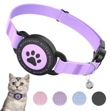 Imagem de Coleira para gatos AirTag, coleira elástica para gatinhos com suporte para Apple Air, leve e confortável, coleiras GPS ultra elásticas para gatos, gatinhos e filhotes, 20 a 32 cm, roxa