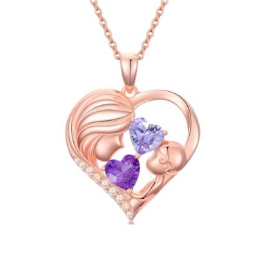 Imagem de Zoeniya Colar com pingente de coração banhado a ouro rosa para mãe e filha com 12 meses, presentes de dia das mães para mãe, pedra do mês de nascimento, joia de aniversário para mãe, esposa, namorada