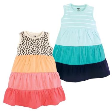 Imagem de Luvable Friends Hudson Baby Vestidos de manga curta 2 unidades, Leopardo coral e menta, 5 Anos