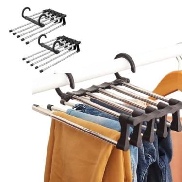 Imagem de Cabide Multiuso 5 Divisórias Retrátil Inox Espaços Horizontal e Vertical Multifuncional Dobravel para Organizador Calça Jeans Cabideiro