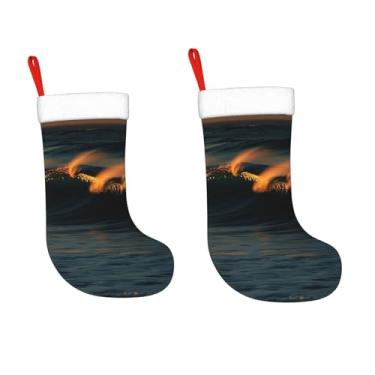 Imagem de LZQPOEAS Meias de Natal personalizadas para ondas de Natal ao anoitecer 45,7 cm, meias de Natal para decoração de Natal, decoração de Natal, meias para lareira