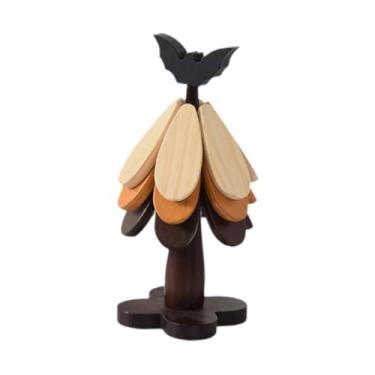 Imagem de WeiLaiKeQi 3 peças de jogo americano de madeira, tapete isolante, arte em árvore, suporte de panela dobrável, proteção de mesa, porta-copos para pratos, potes e, Morcego Preto