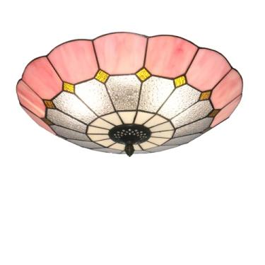 Imagem de Xinyeal Luz de teto estilo Tiffany 40,6 cm 3 luzes vintage pendente vitral de montagem embutida lustre luminárias para quarto, sala de jantar, sala de estar (rosa 40,6 cm)