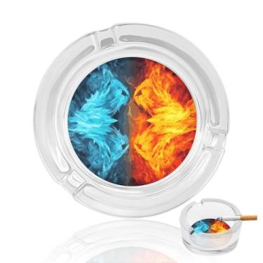 Imagem de Cinzeiro de vidro de cristal Fire Vs Ice Art, cinzeiro redondo de vidro resistente para fumar cinzeiro portátil decorativo moderno para uso em casa, escritório, interior, exterior, pátio