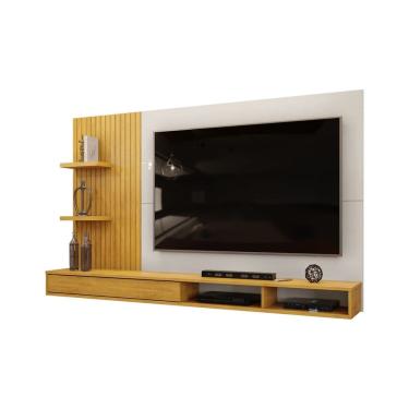 Imagem de Painel de TV até 60 Polegadas Ripado com Nichos Siena Carvalho Cedro - Bali - ÉdeCasaMóveis
