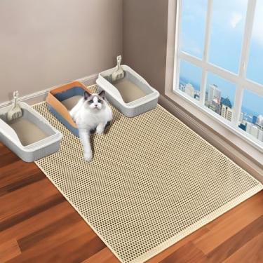 Imagem de Tapete para caixa de areia para gatos - supergrande 128 x 91 cm, tapete de armadilha para gatos - 2GG para piso - Tapete coletor de 2 camadas para caixa de areia para gatinhos de estimação - à prova