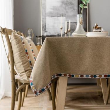 Imagem de KAIJIE Toalha de mesa quadrada lavável com estampa jacquard imitando algodão e linho, para jantar, ao ar livre, casamentos e restaurantes, decoração de dia dos namorados, Páscoa, 90 x 90 cm, cor café