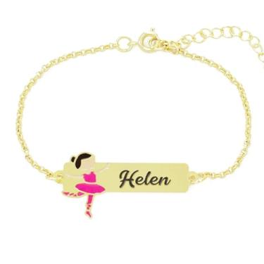Imagem de Pulseira Feminina Personalizada Bailarina Nome Helen Banhada Ouro 18K - 999015346