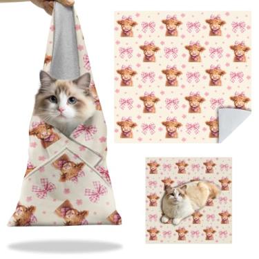 Imagem de Envoltório para gatos para cortar unhas, tecido para cuidados com gatos restrição tema vaca, anti-mordida, anti-arranhões, envoltório de burrito multifuncional autoadesivo para gatos, para limpeza de