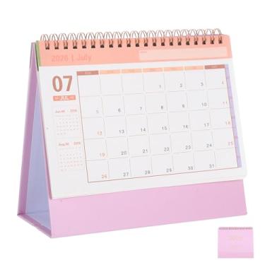 Imagem de NUOBESTY Calendário de mesa 2025-2026, pequeno, rosa, para escritório, escola, casa