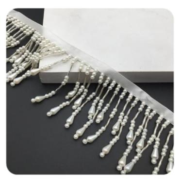 Imagem de YJIUYUANQ Longa pérola bolha contas feitas à mão com acabamento em renda estilo étnico cortina vestido franja acessórios (padrão 9#), 10 jardas