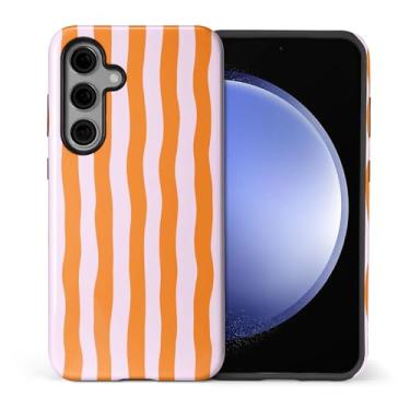 Imagem de ilikediy Capa para Samsung Galaxy S24, HL2 Laranja Listras Verticais Híbridas 2 Camadas Capa Rígida Design Padrão de Silicone Capa Protetora