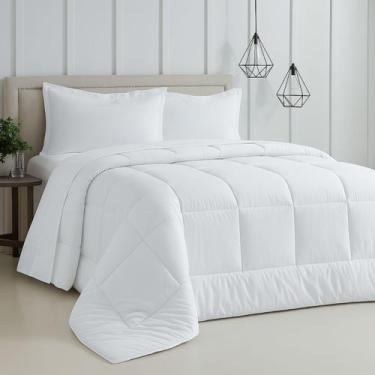 Imagem de Edredom Cama Casal Queen Tecido 400 Fios Percal Dupla Face Branco e Ci
