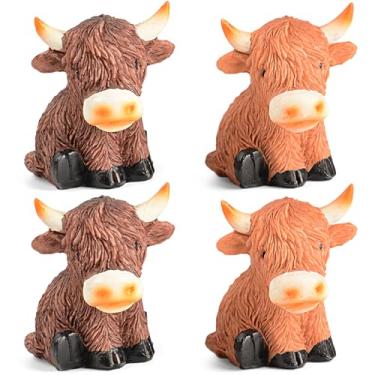 Imagem de Highland Cow Figurine Lifelike Decoration - 4PCS Highland Cow Decor Highland Cow Animal Figurine Farm Knickknacks for Shelf, Ornament Gifts for Cow Lover Cow Decoration Garden Office Nursery Desk