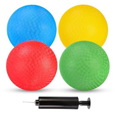 Imagem de hehred Kickball Set, 8.5 Inch Playground Ball, 4 Pcs Dodgeball Kickballs with 1 Pump, Rubber Kick Balls for Kids Adults Outdoor, Official Size Bouncing Hand Balls for Camps and Schools (8.5 Inch)