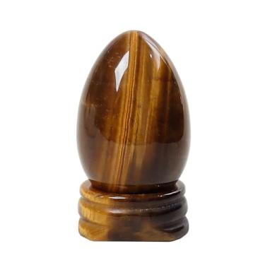 Imagem de Casaper Natural Tiger's Eye Egg with Crystal Stand, Polished Stone Healing Figurine, 1.7" Decorative Sculpture for Home Office Yoga Meditation