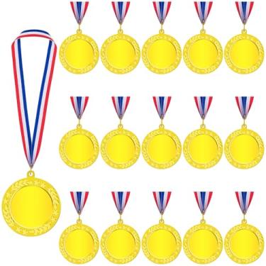 Imagem de Waltool 15 medalhas de prêmio em branco com fitas de pescoço, troféu de participação de vencedor de ouro, presente de prêmio de metal, seu próprio kit de medalhas para competições, futebol, futebol