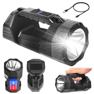 Imagem de GLKTRS Lanterna LED recarregável solar – holofote portátil de alto lúmen com bateria embutida, 6 modos, luz lateral, iluminação externa para acampamento e uso de emergência, leve e portátil