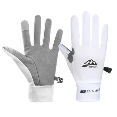 Imagem de SUJAYU Luvas de proteção UV de dedo completo – mulheres e homens, luvas finas de pesca, caminhadas, ciclismo, dirigir, academia (brancas, médias)