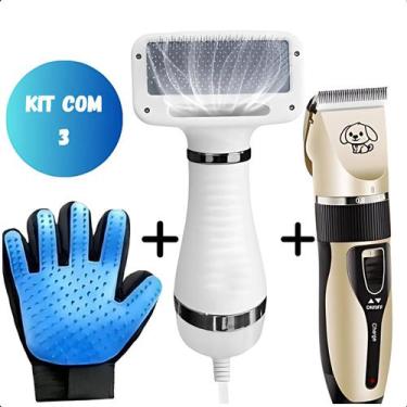 Imagem de Kit Pet Completo: Secador 2 em 1, Máquina de Tosa e Luva Azul - FAZA