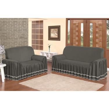 Imagem de Kit Capa De Sofa 2 E 3 Lugares Super Luxo Dália de Tecido Microfibra P
