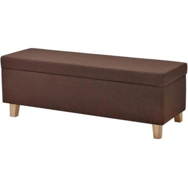 Imagem de Caixa De Armazenamento Otomano Dobrável Para Casa Com Tampas Puff Footstool Caixas De Armazenamento De Jardim Grande Banquinho Otomano Com Pernas De Madeira Cadeira De Pufe, Brown, Large