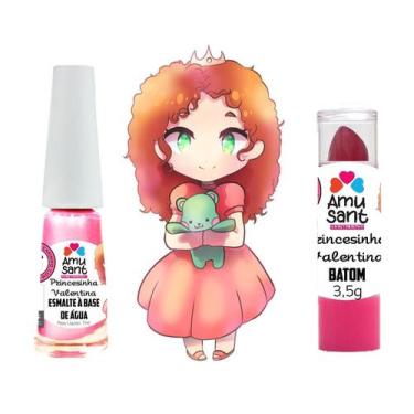 Imagem de Kit Esmalte a Base de Água + Batom Infantil Amusant Princesinha Valent