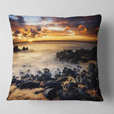 Imagem de Designart Lindo pôr do sol na ilha Philip Paisagem, sala de estar, sofá, enchimento de almofada de alta qualidade + capa de almofada impressa em ambos os lados 40,64 cm x 40,64 cm