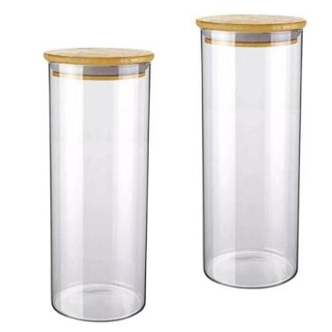 Imagem de Jogo 2 Potes De Vidro Hermético 1200ml Tampa De Bambu - GLOBAL MIX