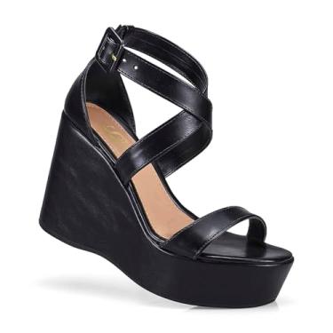 Imagem de Sandália Feminina Lóris Salto Anabela Plataforma Fivela Elegante Confortável 20801 (Preto, BR, Adulto, Numérico, 35)