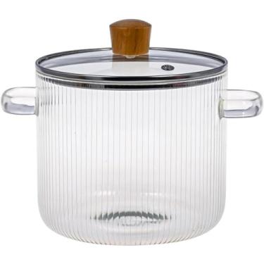 Imagem de Ymiko Pote de Vidro Fervendo, 1,6L de Panela de Fogão Transparente a Calor para Cozinhar, Com Tampa de Vidro, Alça de Madeira e Lava-louças