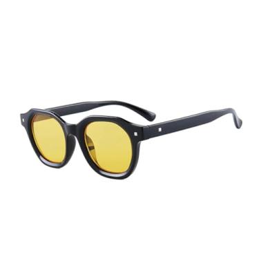 Imagem de Óculos de sol retrô punk masculino e feminino, vintage, moderno, retangular, UV400 (preto e amarelo)