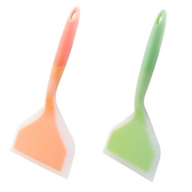 Imagem de Hitefu 2 peças de espátula de silicone, flipper de panqueca larga, pá Tamagoyaki, flipper de ovo antiaderente livre de BPA para omelete, pizza, bife e peixe (verde e laranja)