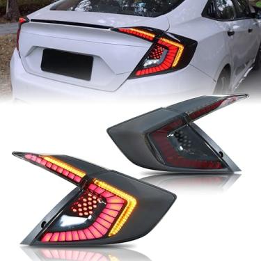 Imagem de Conjunto de luzes traseiras de LED compatível com Honda Civic 2016-2021 10ª geração Sedan Start-up Animação sequencial sequencial acessório de lâmpadas traseiras pretas [Não serve para Hatchback/Coupe