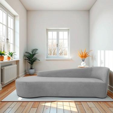 Imagem de Recamier Curvo Orgânico 180cm 3 Lugares Lado Esquerdo para Sala de Estar Linho Paris Cinza Claro