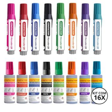 Imagem de Kit 8 Pincel Quadro Branco + 8 Refil QB Compactor