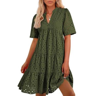 Imagem de Vestido casual BTFBM feminino Boho Summer Army Green Algodão
