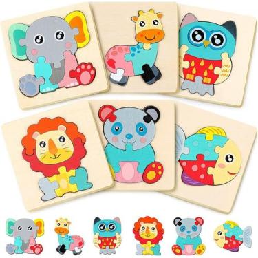Imagem de Pacote com 6 quebra-cabeças de madeira para crianças de 1 a 3 anos de 