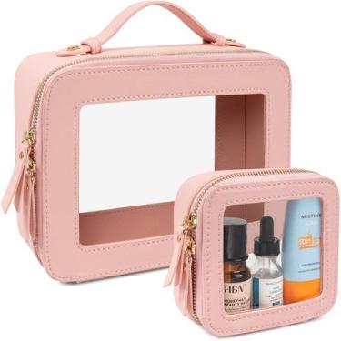 Imagem de Conjunto de bolsas de maquiagem LETGO Clear TSA Approved Toalete Pink